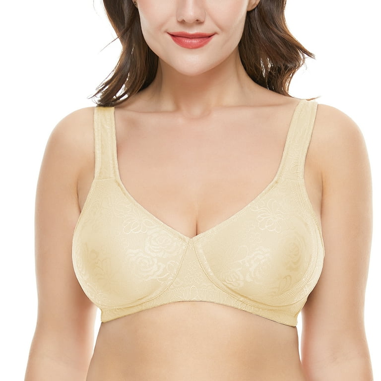 Wingslove Women's Full Coverage Plus Size Non Padded Minimizer Bra Wireless  Support Molded Cup bra,Beige 44DD