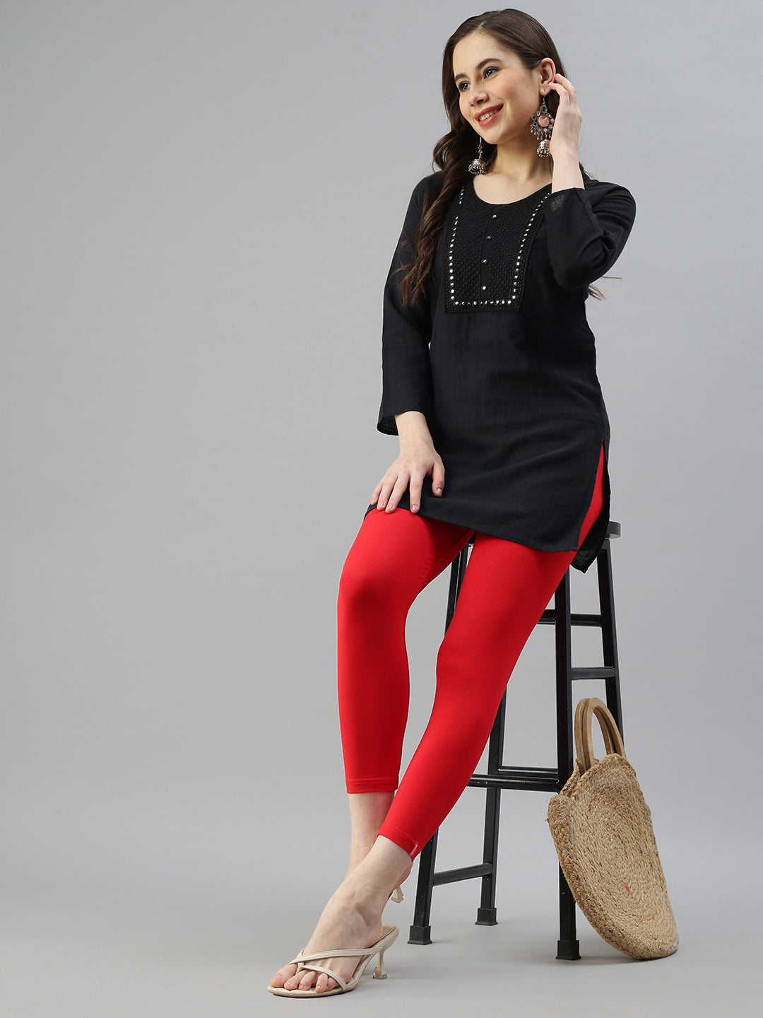 Cuff Length Leggings-Red